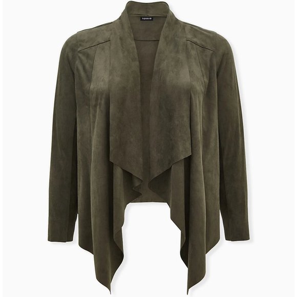 Torrid 3 Olive Green Faux Suede Drape Front Jacket - Picture 5 of 5